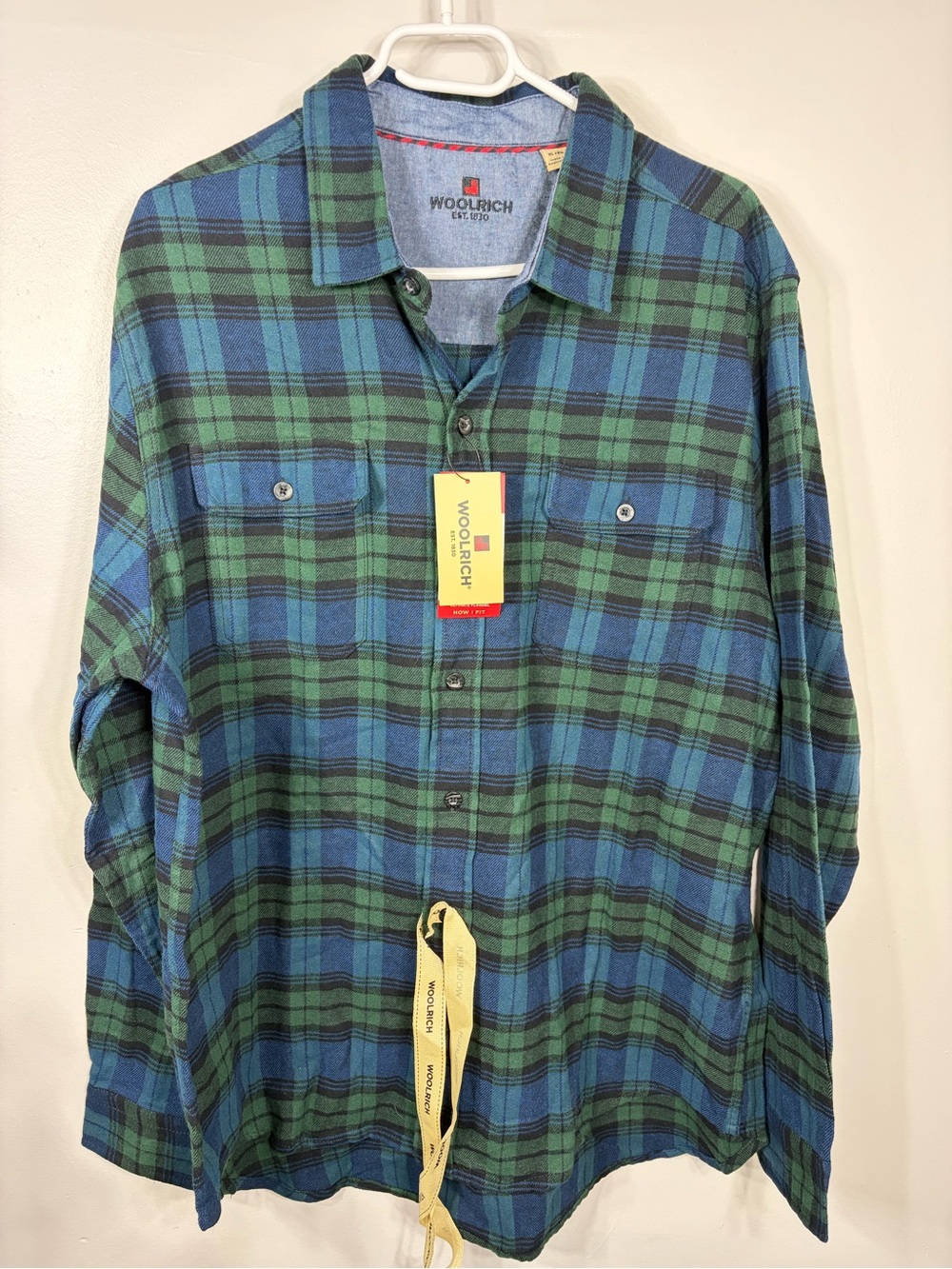 NWT Woolrich XL Tall Blue Green Plaid Flannel‎ Button Up Shirt Long Sleeve